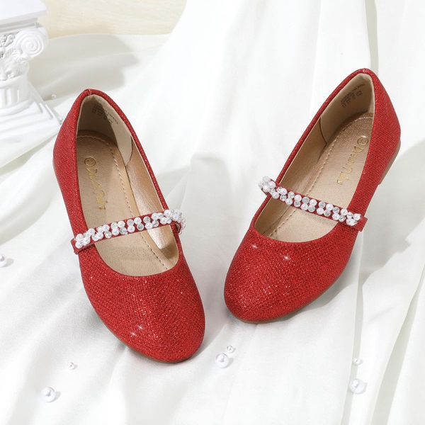 Girl's Strap Mary Jane Ballerina Flats - RED GLITTER - 2